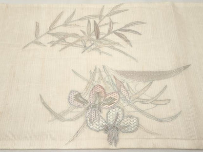 平和屋着物＊夏物 中国三大刺繍 スワトウ刺繍 太鼓柄袋帯 絽刺し 区限刺繍 流水草花文 正絹 逸品 CABH6022tx