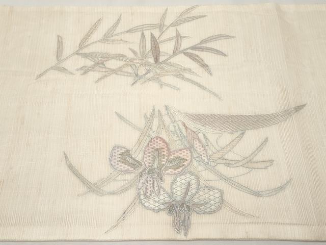 平和屋着物＊夏物 中国三大刺繍 スワトウ刺繍 太鼓柄袋帯 絽刺し 区限刺繍 流水草花文 正絹 逸品 CABH6022tx