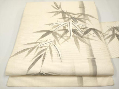 平和屋着物＊夏物　九寸名古屋帯　作家物　手描き　刺繍　笹竹文　正絹　逸品　CABH6024tx
