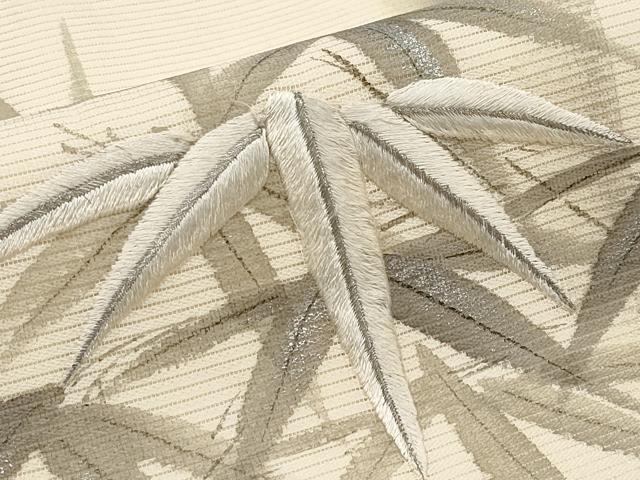 平和屋着物＊夏物　九寸名古屋帯　作家物　手描き　刺繍　笹竹文　正絹　逸品　CABH6024tx