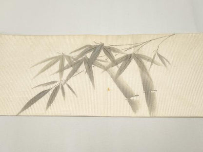 平和屋着物＊夏物　九寸名古屋帯　作家物　手描き　刺繍　笹竹文　正絹　逸品　CABH6024tx