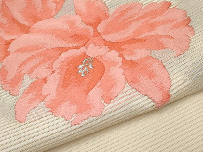 平和屋着物＊夏物　九寸名古屋帯　唐織　牡丹　銀糸　正絹　逸品　CABH6025tx