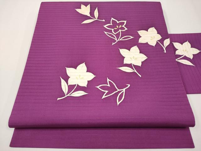 平和屋着物＊夏物　絽塩瀬　九寸名古屋帯　桔梗　金彩　正絹　逸品　CABH6026tx