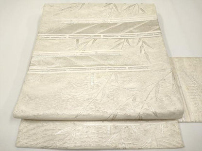 平和屋着物＊夏物　九寸名古屋帯　枝葉文　銀糸　正絹　逸品　CABH6030tx