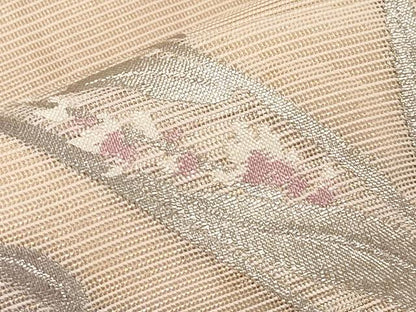 平和屋着物＊夏物　九寸名古屋帯　草花文　銀糸　正絹　逸品　CABH6031tx