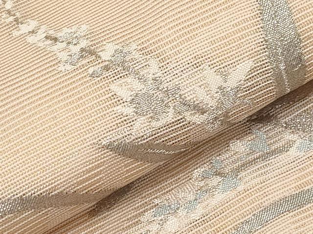 平和屋着物＊夏物　九寸名古屋帯　草花文　銀糸　正絹　逸品　CABH6031tx