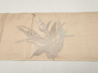 平和屋着物＊夏物　九寸名古屋帯　草花文　銀糸　正絹　逸品　CABH6031tx