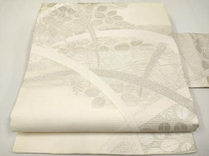 平和屋着物＊夏物　九寸名古屋帯　萩文　銀糸　正絹　逸品　CABH6035tx