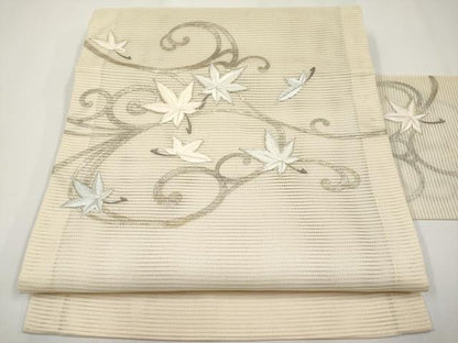 平和屋着物＊夏物　九寸名古屋帯　駒刺繍　竜田川　銀彩　正絹　逸品　CABH6036tx