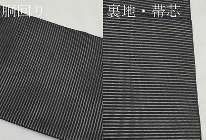 平和屋着物＊夏物　九寸名古屋帯　唐織　枝葉文　黒地　金銀糸　正絹　逸品　CABH6038tx