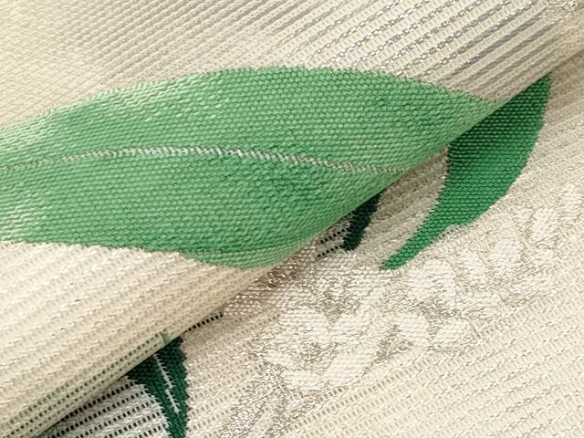平和屋着物＊夏物　九寸開き名古屋帯　枝花文　銀糸　正絹　逸品　CABH6045tx