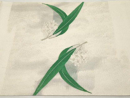 平和屋着物＊夏物　九寸開き名古屋帯　枝花文　銀糸　正絹　逸品　CABH6045tx
