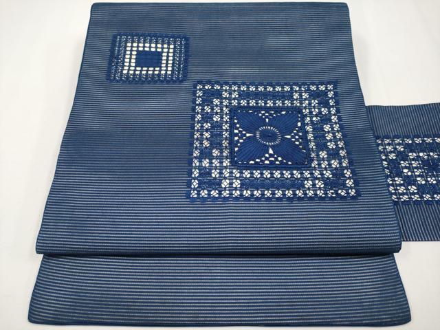 平和屋着物＊夏物　九寸名古屋帯　ドロンワーク　色紙花文　正絹　逸品　CABH6046tx