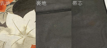 平和屋着物＊夏物 六通柄袋帯 竜田川 黒地 金糸 正絹 逸品 CABH6060tx