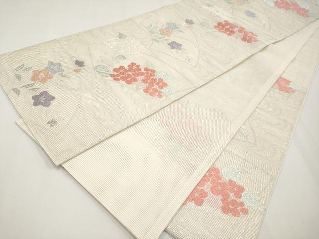 平和屋着物＊夏物　六通柄袋帯　唐織　地紙草花文　銀糸　正絹　逸品　CABH6068tx