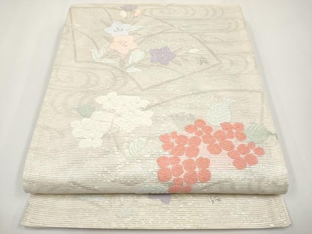 平和屋着物＊夏物　六通柄袋帯　唐織　地紙草花文　銀糸　正絹　逸品　CABH6068tx