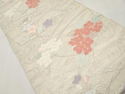 平和屋着物＊夏物　六通柄袋帯　唐織　地紙草花文　銀糸　正絹　逸品　CABH6068tx