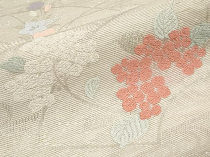 平和屋着物＊夏物　六通柄袋帯　唐織　地紙草花文　銀糸　正絹　逸品　CABH6068tx