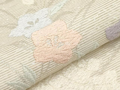 平和屋着物＊夏物　六通柄袋帯　唐織　地紙草花文　銀糸　正絹　逸品　CABH6068tx