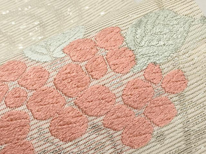 平和屋着物＊夏物　六通柄袋帯　唐織　地紙草花文　銀糸　正絹　逸品　CABH6068tx