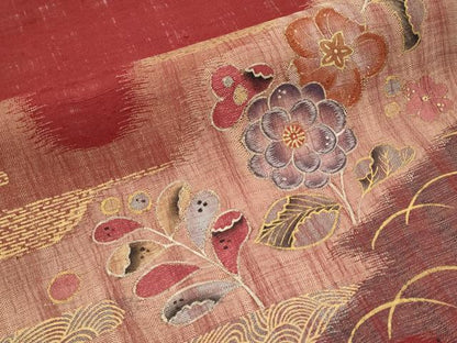 平和屋着物＊夏物　太鼓柄袋帯　刺繍　辻が花　金彩　正絹　逸品　CABH6069tx
