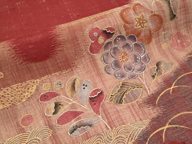 平和屋着物＊夏物　太鼓柄袋帯　刺繍　辻が花　金彩　正絹　逸品　CABH6069tx