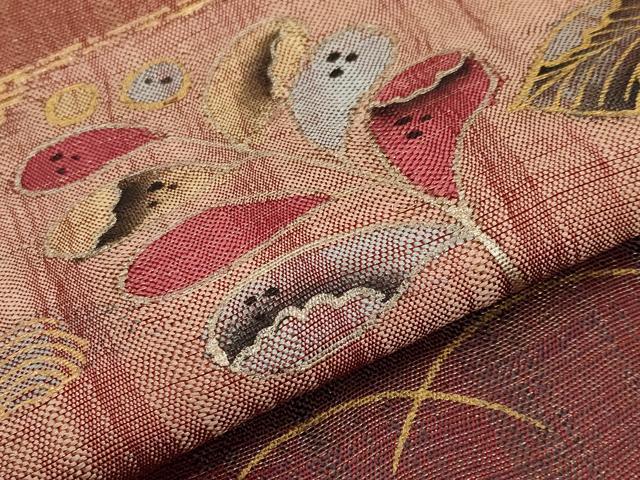 平和屋着物＊夏物　太鼓柄袋帯　刺繍　辻が花　金彩　正絹　逸品　CABH6069tx