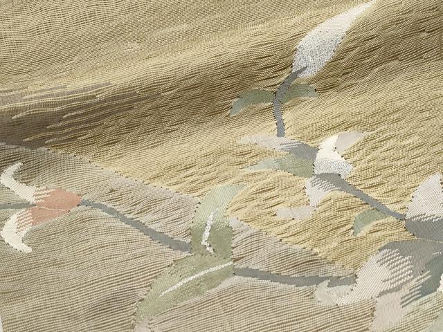 平和屋着物＊夏物 太鼓柄袋帯 すくい織 枝花文 銀糸 正絹 逸品 CABH6077tx