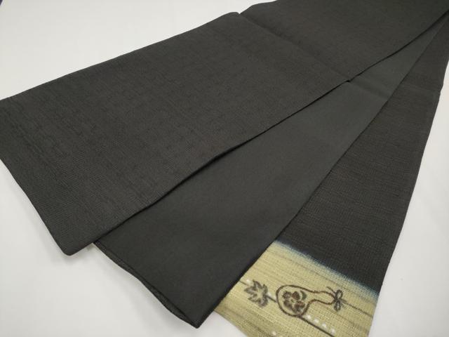 平和屋着物＊夏物 太鼓柄袋帯 瓢箪花文 黒地 正絹 逸品 未使用 CABH6078tx