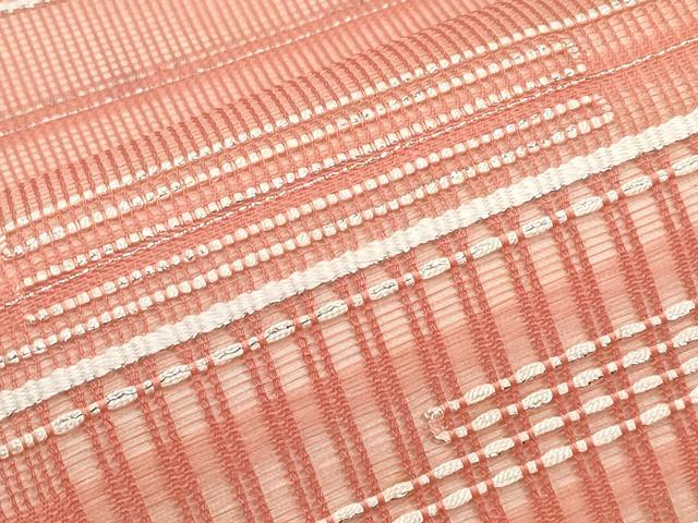 平和屋着物＊夏物　九寸名古屋帯　横段文　銀糸　正絹　逸品　CABH6081tx