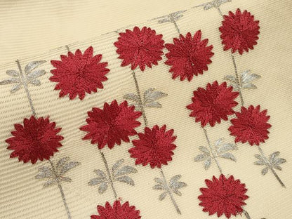 平和屋着物＊夏物　九寸名古屋帯　総刺繍　駒刺繍　枝花文　正絹　逸品　CABH6083tx