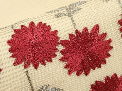 平和屋着物＊夏物　九寸名古屋帯　総刺繍　駒刺繍　枝花文　正絹　逸品　CABH6083tx