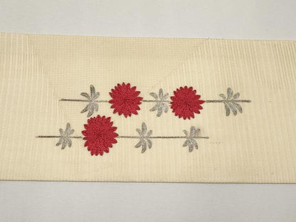 平和屋着物＊夏物　九寸名古屋帯　総刺繍　駒刺繍　枝花文　正絹　逸品　CABH6083tx