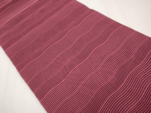 平和屋着物＊夏物　八寸名古屋帯　絽綴れ　よろけ縞　葡萄色　正絹　逸品　CABH6085tx