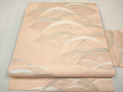 平和屋着物＊夏物　九寸名古屋帯　芝草文　銀糸　正絹　逸品　CABH6092tx