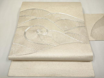 平和屋着物＊夏物 九寸名古屋帯 駒刺繍 流線文 銀糸 正絹 逸品 CABH6107tx