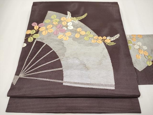 平和屋着物＊夏物 九寸名古屋帯 唐織 扇面萩文 金銀糸 正絹 逸品 CABH6109tx
