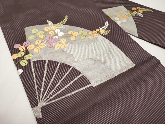 平和屋着物＊夏物 九寸名古屋帯 唐織 扇面萩文 金銀糸 正絹 逸品 CABH6109tx