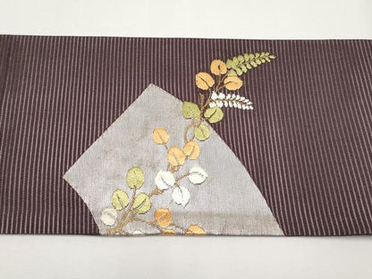 平和屋着物＊夏物 九寸名古屋帯 唐織 扇面萩文 金銀糸 正絹 逸品 CABH6109tx