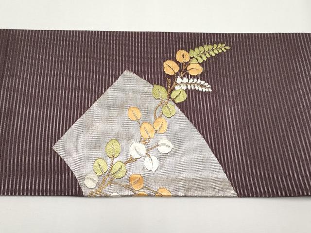 平和屋着物＊夏物 九寸名古屋帯 唐織 扇面萩文 金銀糸 正絹 逸品 CABH6109tx
