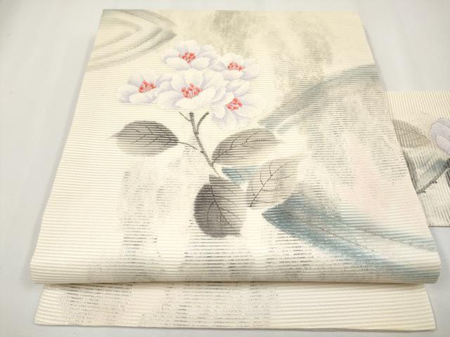 平和屋着物＊夏物　九寸名古屋帯　手描き　枝花文　正絹　逸品　CABH6111tx