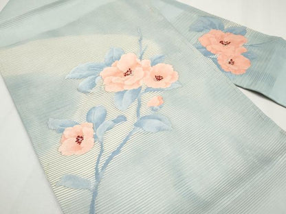 平和屋着物＊夏物　九寸名古屋帯　枝花文　銀糸　正絹　逸品　CABH6112tx