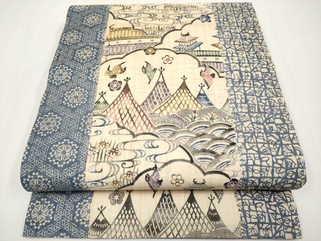 平和屋着物＊夏物 九寸開き名古屋帯 紅型 花鳥風景文 麻 逸品 CABH6114tx