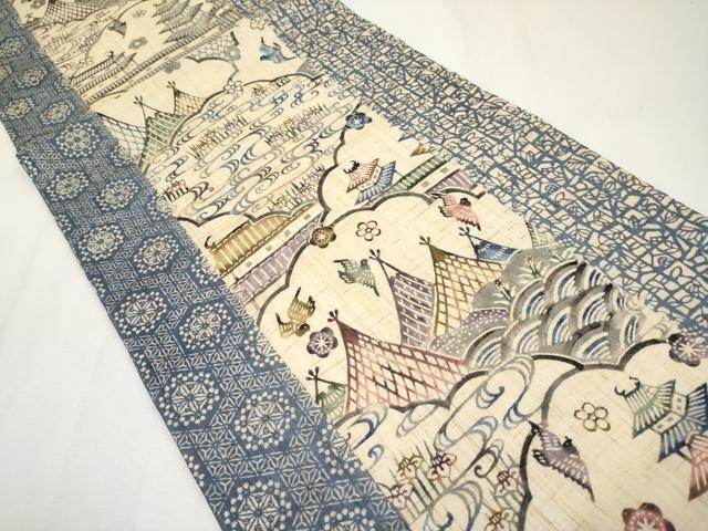 平和屋着物＊夏物 九寸開き名古屋帯 紅型 花鳥風景文 麻 逸品 CABH6114tx