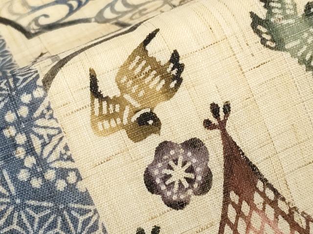平和屋着物＊夏物 九寸開き名古屋帯 紅型 花鳥風景文 麻 逸品 CABH6114tx