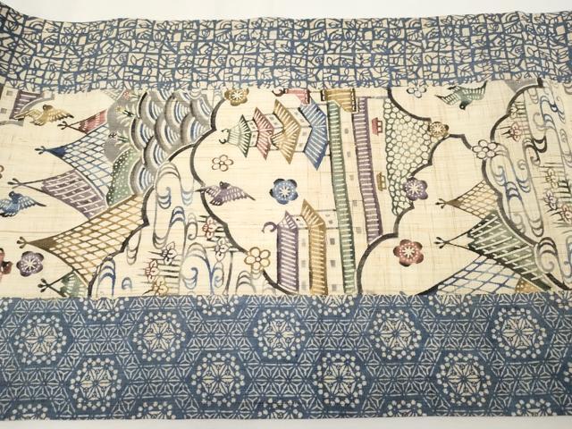 平和屋着物＊夏物 九寸開き名古屋帯 紅型 花鳥風景文 麻 逸品 CABH6114tx
