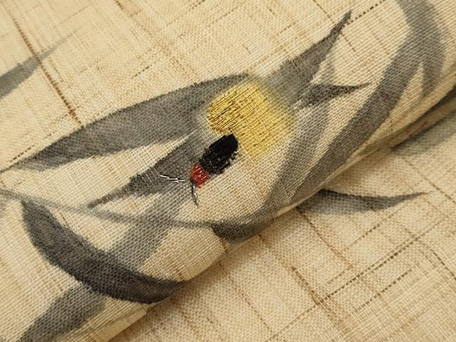 平和屋着物＊夏物 九寸名古屋帯 手描き 刺繍 蛍 金銀糸 麻 逸品 CABH6118tx