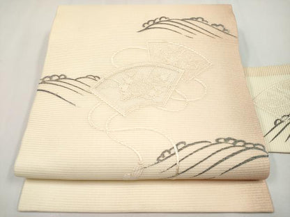 平和屋着物＊夏物　中国三大刺繍　スワトウ刺繍　九寸名古屋帯　地紙花文　正絹　逸品　未使用　CABH6123tx