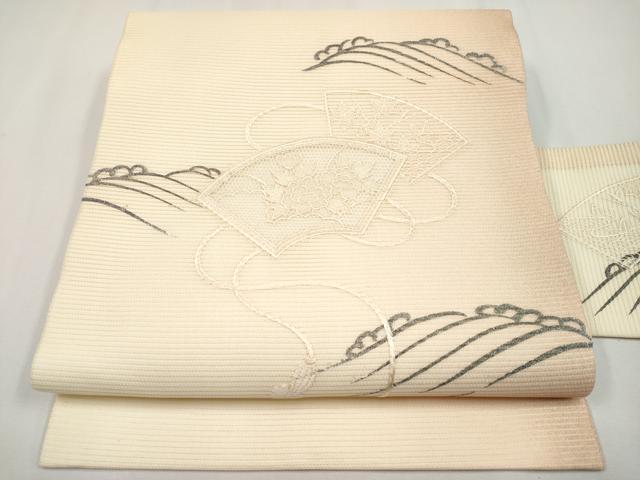 平和屋着物＊夏物　中国三大刺繍　スワトウ刺繍　九寸名古屋帯　地紙花文　正絹　逸品　未使用　CABH6123tx