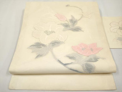 平和屋着物＊夏物 九寸名古屋帯 枝花文 銀糸 正絹 逸品 CABH6124tx